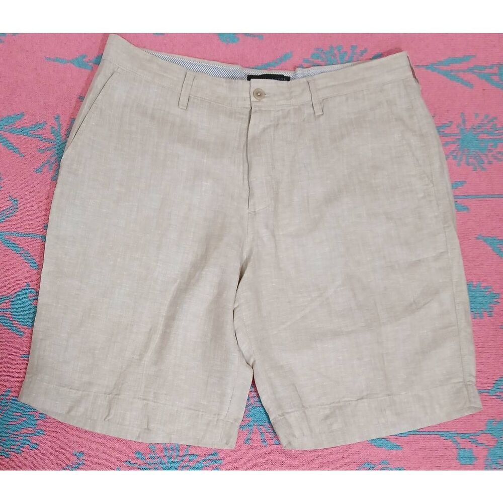Bloomingdale's mens 34 shorts sandy beige Bermuda linen cotton beach resort